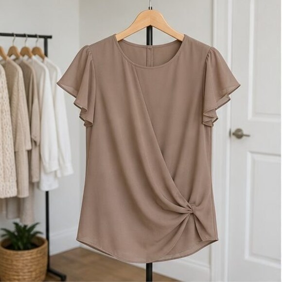 None Tops - Taupe V Neck Top
